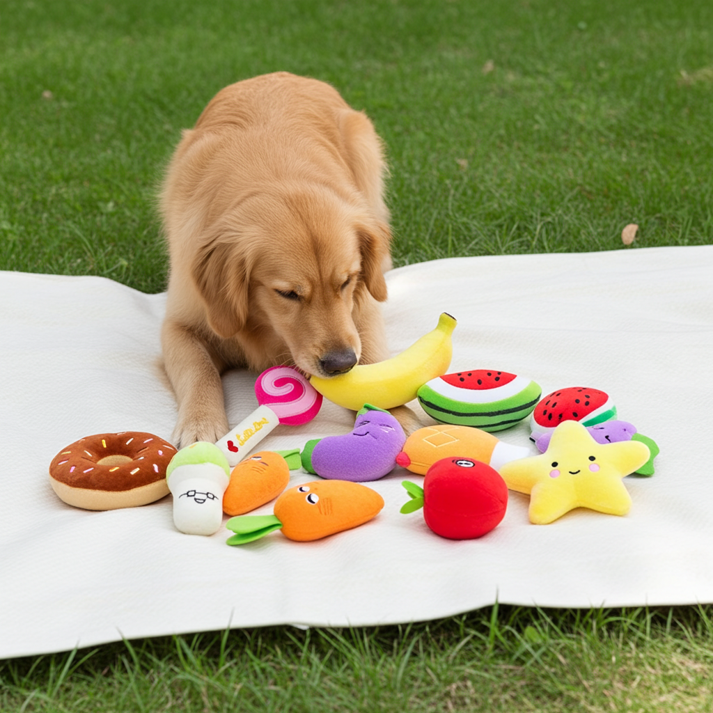 14 Pack Dog Squeaky Toys Cute Stuffed Plush Fruits Snacks and... — image 2 — Pets Paradise Global Australia
